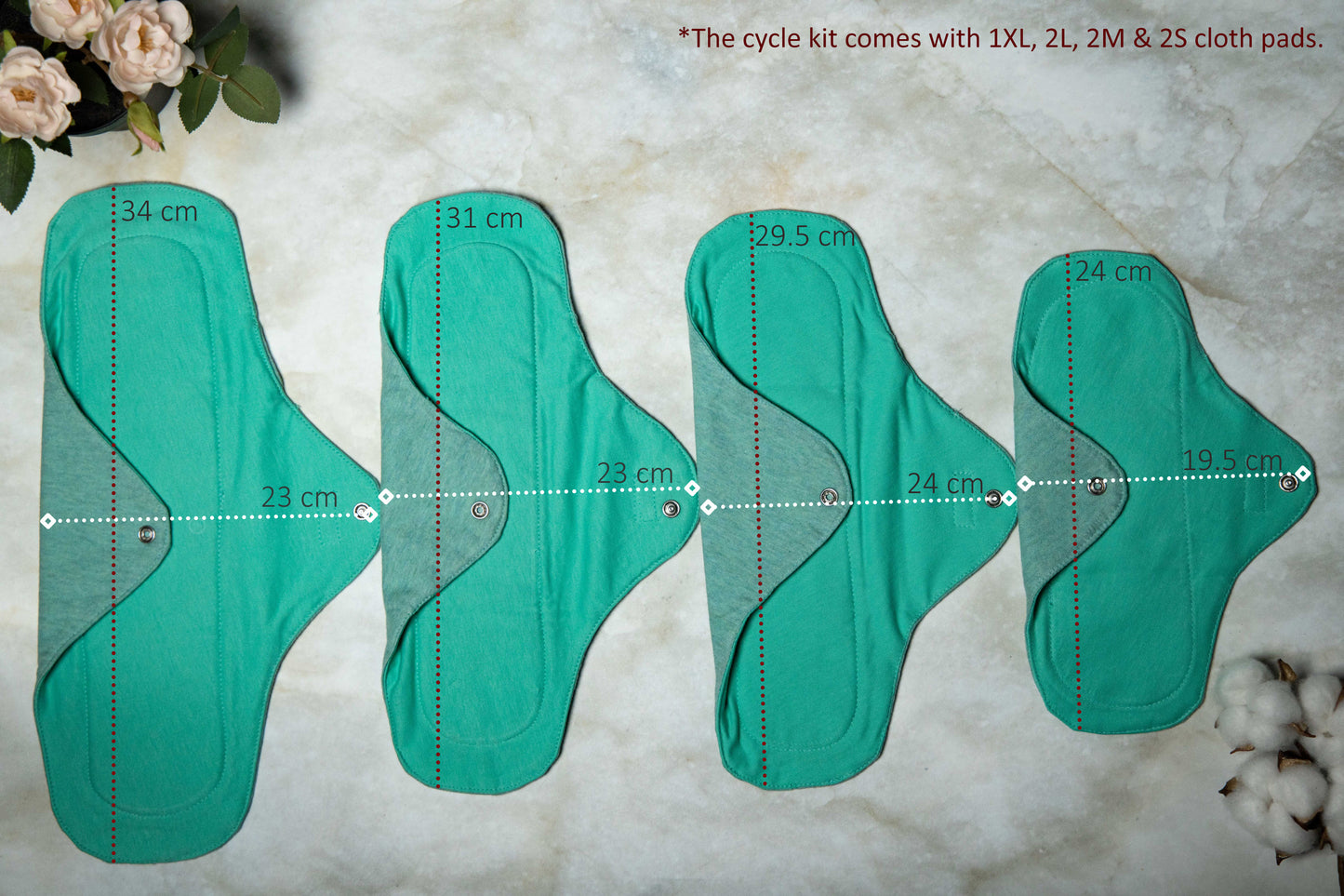 Boondh Cloth Pad Cycle Kit (2S, 2M, 2L, 1XL)